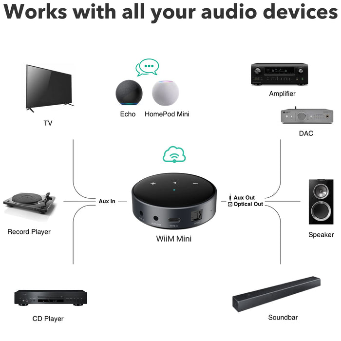 WiiM Mini AirPlay2 Wireless Hi-Res Audio Streamer Preamplifier Wifi Bluetooth