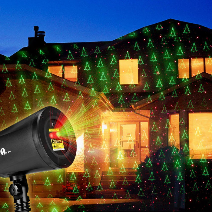 LED indoor Outdoor Christmas Laser Lights Projection Green Tree and Red Stars Waterproof