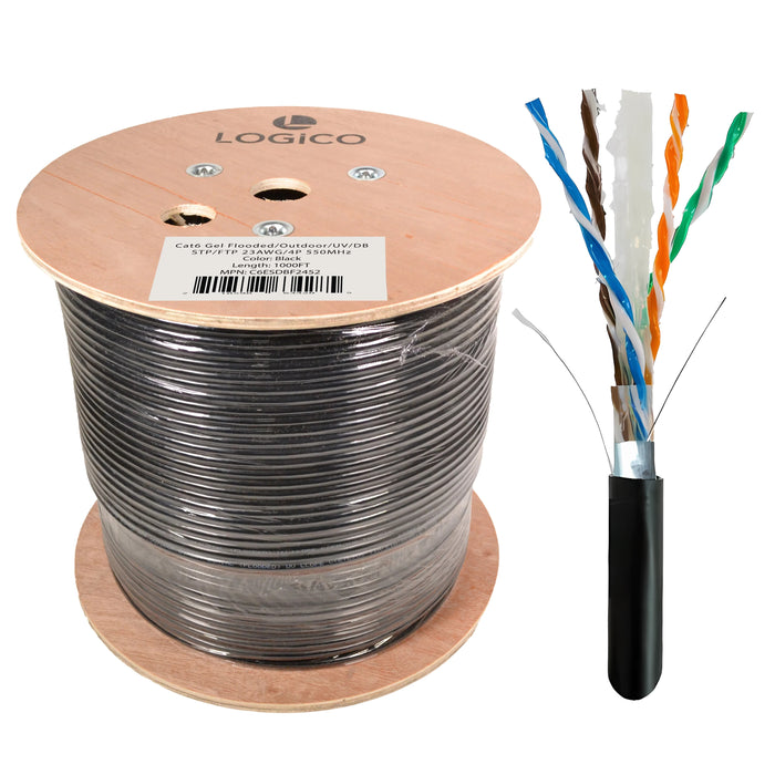 Logico C6ESDBF2452 1000FT Cat6 Shielded Ethernet Cable Outdoor Direct Burial Gel 23AWG Pure Copper