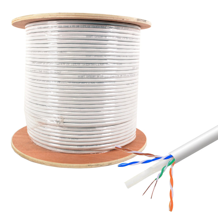 Logico Cat6A UTP 1000ft Bulk Ethernet Network Cable 10G 23AWG Solid Wire Riser White