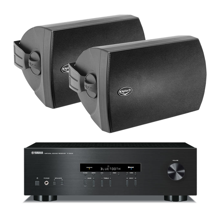 Klipsch AW-650 6.5" Two-Way All-weather 340 Watts Indoor/Outdoor Speaker Black (Pair) and  Yamaha R-S202 2-Channel Natural Sound Stereo Receiver with Bluetooth 40 AM/FM Presets