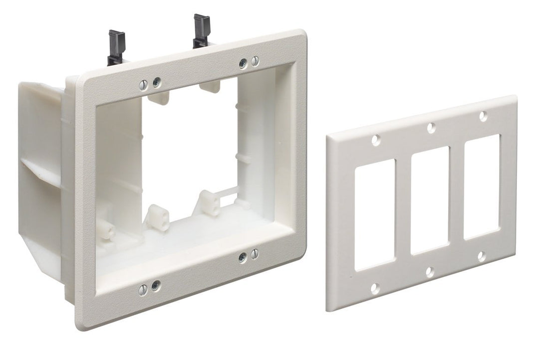 Arlington TVBU507 3-Gang TV Box Recessed Outlet Wall Plate Kit, White