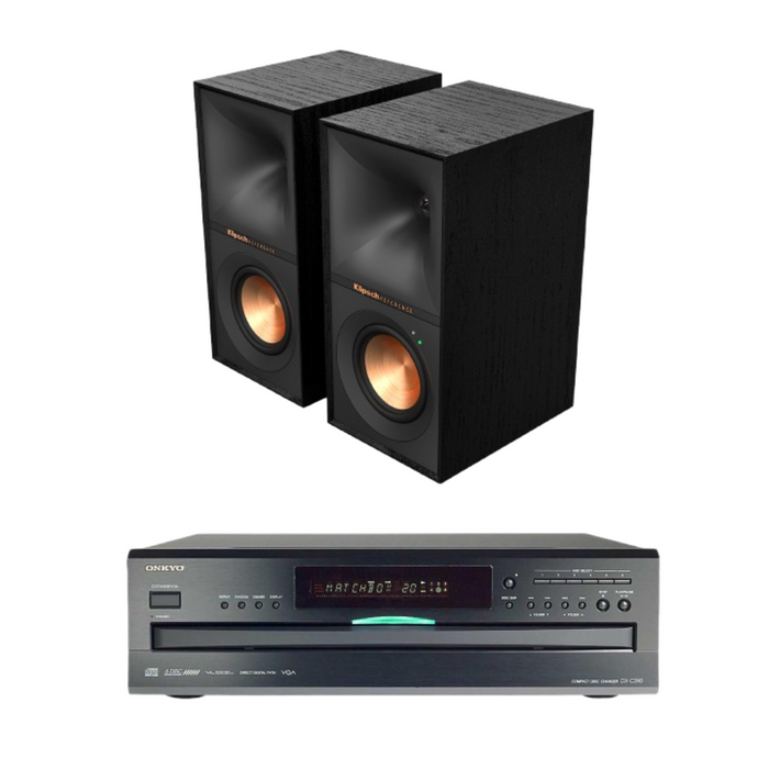 Klipsch R-40PM Powered Bookshelf Speaker (pair) and Onkyo DX-C390 6-Disc Carousel CD Changer CD Player