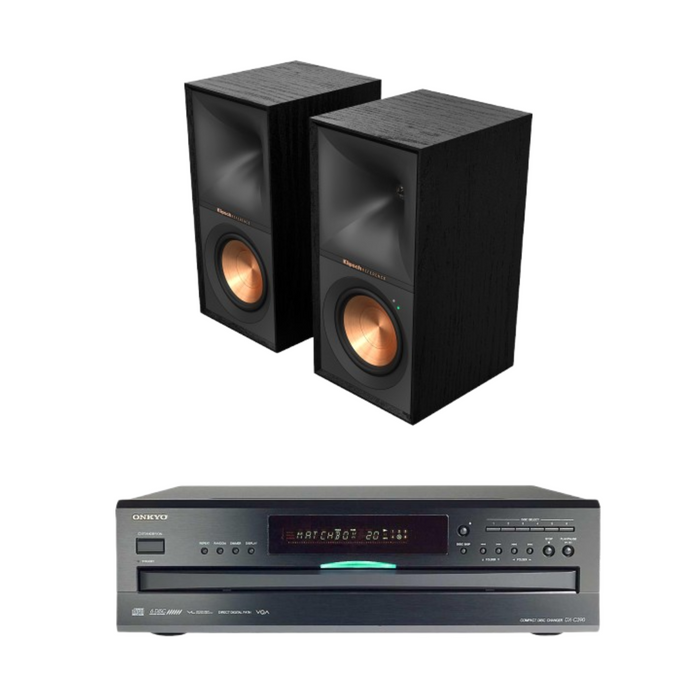 Klipsch R-50PM Powered Bookshelf Speaker (pair) and Onkyo DX-C390 6-Disc Carousel CD Changer CD Player