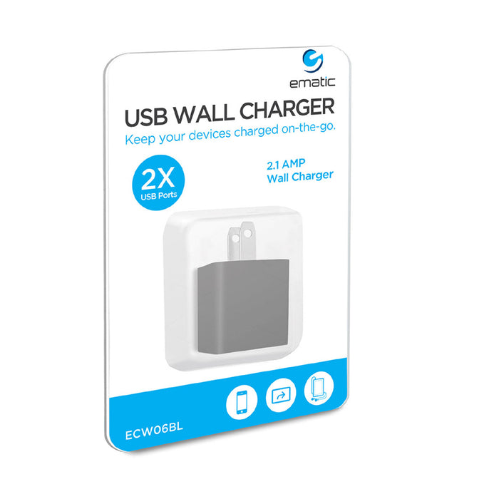 Dual USB 2.1-Amp Wall Charger 2-port USB for Smartphones Tablets and more - Black