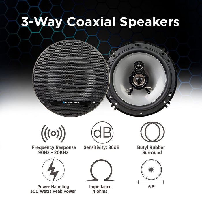 Blaupunkt GTX630 GTX Series 6.5" 300 Watt Max 3-Way Coaxial Speakers (pair)