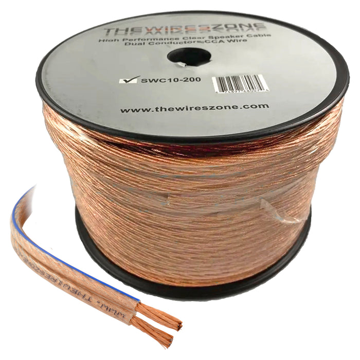 Car Home Audio Speaker Wire Transparent Clear Cable 10AWG 200ft 10/2 Gauge