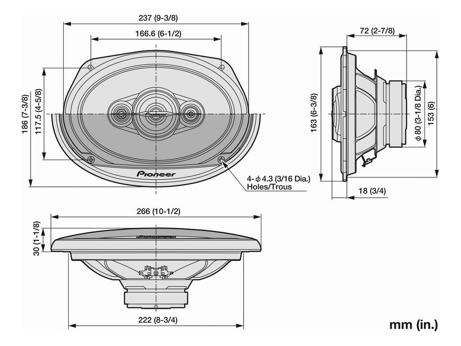 Pioneer TS-A6961F 6" x 9" 450 Watt 4-Way Full-Range Coaxial Car Speakers (pair)