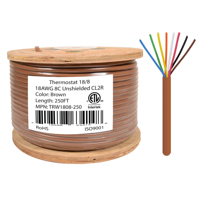 Logico TRW1808-250 18/8 Thermostat Wire 18 Gauge Solid Copper CMR Heating HVAC AC Cable 250FT