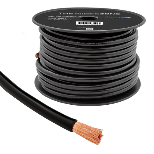 4 Gauge 100ft OFC Power Cable Oxygen-Free Copper Ground Wire (4 AWG Black 100' Spool) The Wires Zone