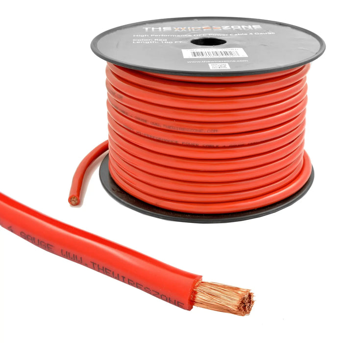 4 Gauge 100ft OFC Power Cable Oxygen-Free Copper Ground Wire (4 AWG Red 100' Spool) The Wires Zone