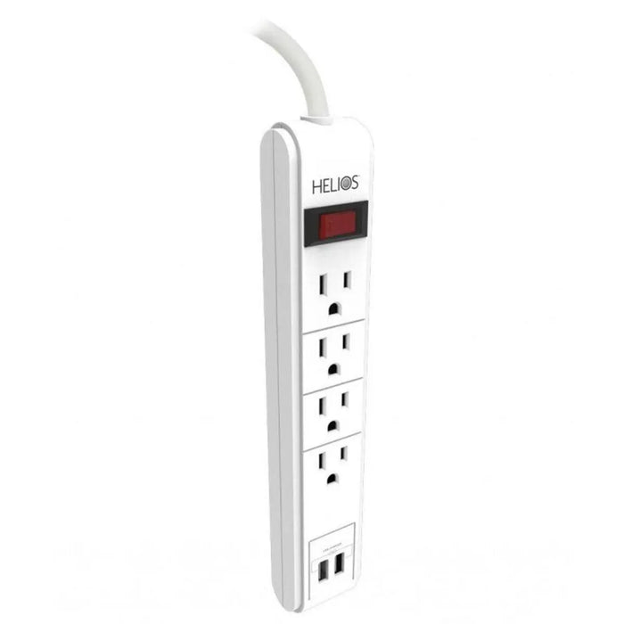 4 Outlet Surge Protector with 2 2.1A USB Charging Ports 6 feet Long - White Helios