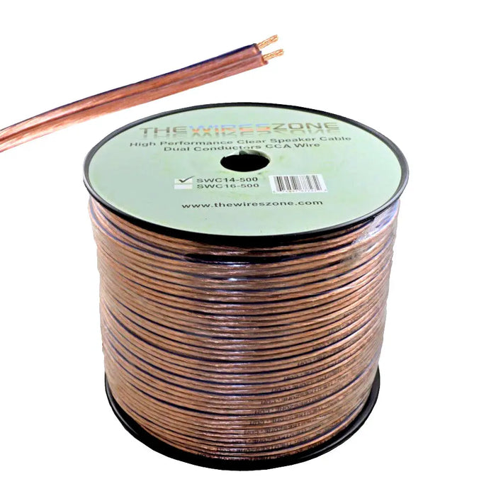 Clear 500ft 14 Gauge Speaker Cable Dual Conductors CCA wire for Car / Home Audio The Wires Zone