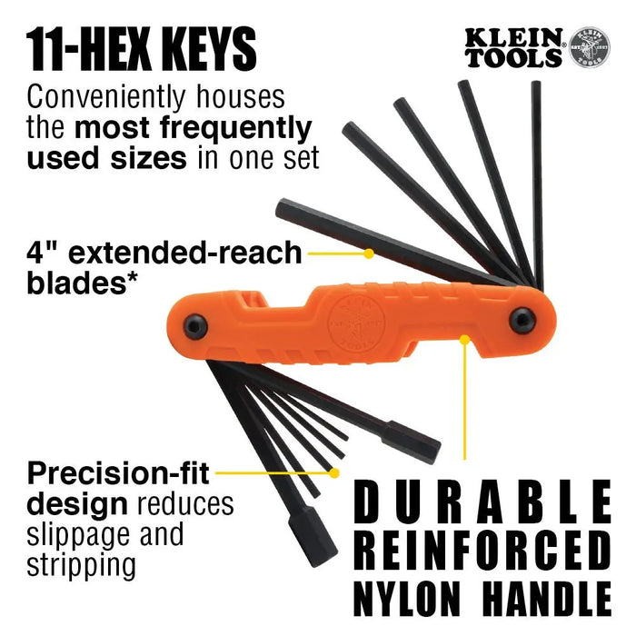 Klein Tools 70550 Pro Folding Hex Key Set SAE Sizes with 11 Extended-Reach Blades Klein Tools