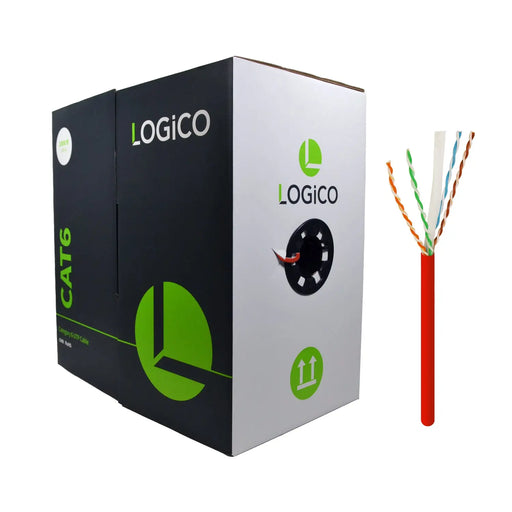 Logico C6EU2806 CAT6 Red UTP 23 AWG 550Mhz Pure Copper Bulk Ethernet Network Cable 1000ft Logico