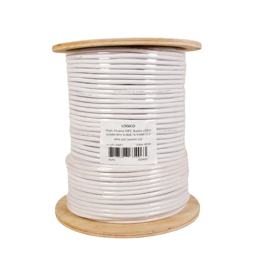 Logico SWC1404WH-500 In Wall Audio Speaker Cable Wire 14/4 AWG OFC Pure Copper 500ft White Logico