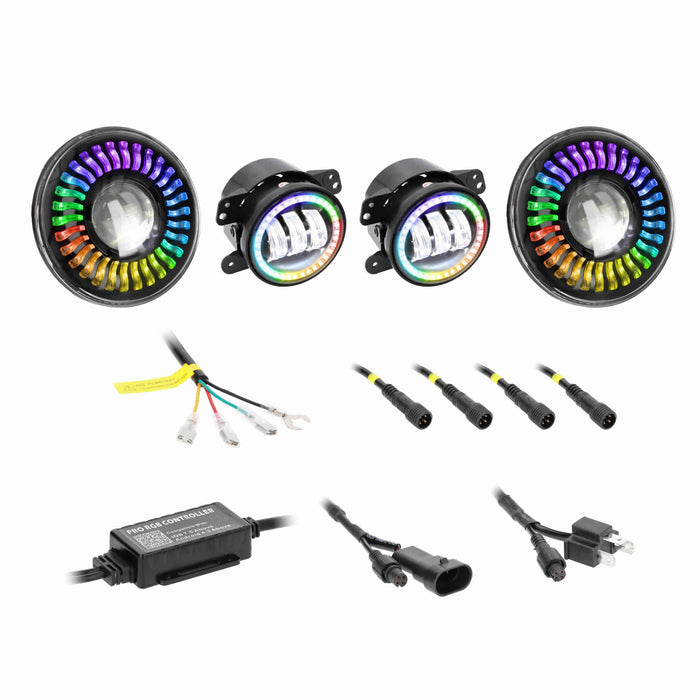 Metra JP-708RGBKT Chasing RGB 7" Projector lights & 4" Fog Lights w/Controller for Jeep