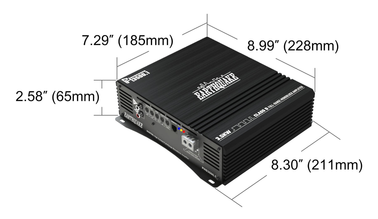 Earthquake Sound PHS3500.1 Full Range Monoblock 3500W Class-D Compact Car Audio Amplifier