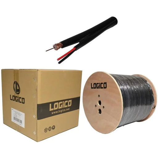 RG59 Siamese Coax Outdoor Gel 20AWG 95% Braid 3.0Ghz 1000' Black Cable Logico