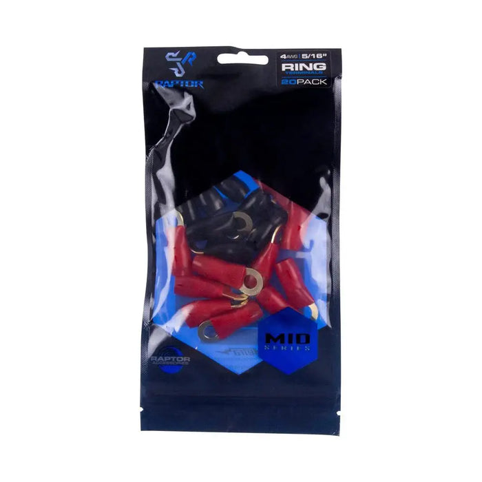 Raptor R4516RT Mid Series - 4 AWG 5/16 Gold Ring Terminals Packs of 20 Raptor