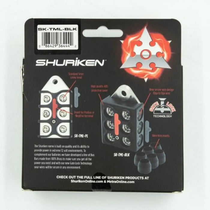 Shuriken SK-TML-BLK 0/4/8/10GA Brass Bus Bar Block w/ Gate Lock Technology Shuriken