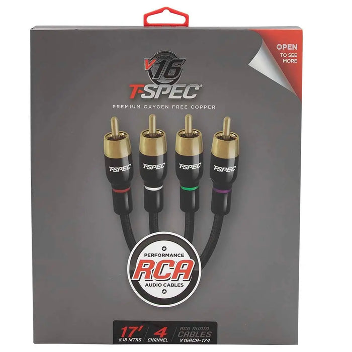 T-Spec V16RCA-174 V16 Series 4 Channel RCA Audio Cables 26 AWG OFC 17 Ft T-Spec