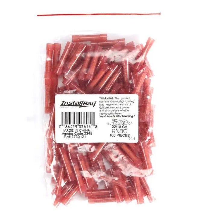 The Install Bay RNBC Red 22/18 Gauge Nylon Butt Connector (100/pack) The Install Bay