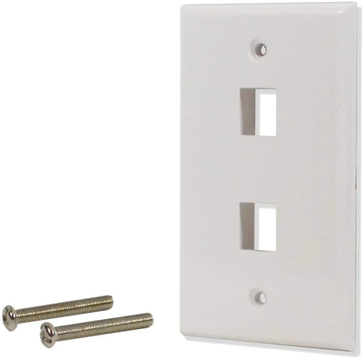 White 2 Port Hole Keystone Jack Flat Wall Plate (5-20 Pack) Logico