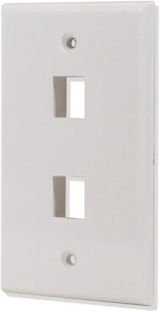 White 2 Port Hole Keystone Jack Flat Wall Plate (5-20 Pack) Logico