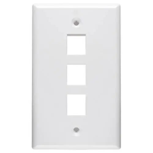 White 3 Port Hole Keystone Jack Flat Wall Plate (5-20 Pack) Logico