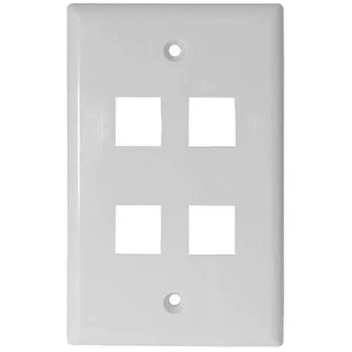 White 4 Port Hole Keystone Jack Flat Wall Plate (5-20 Pack) Logico