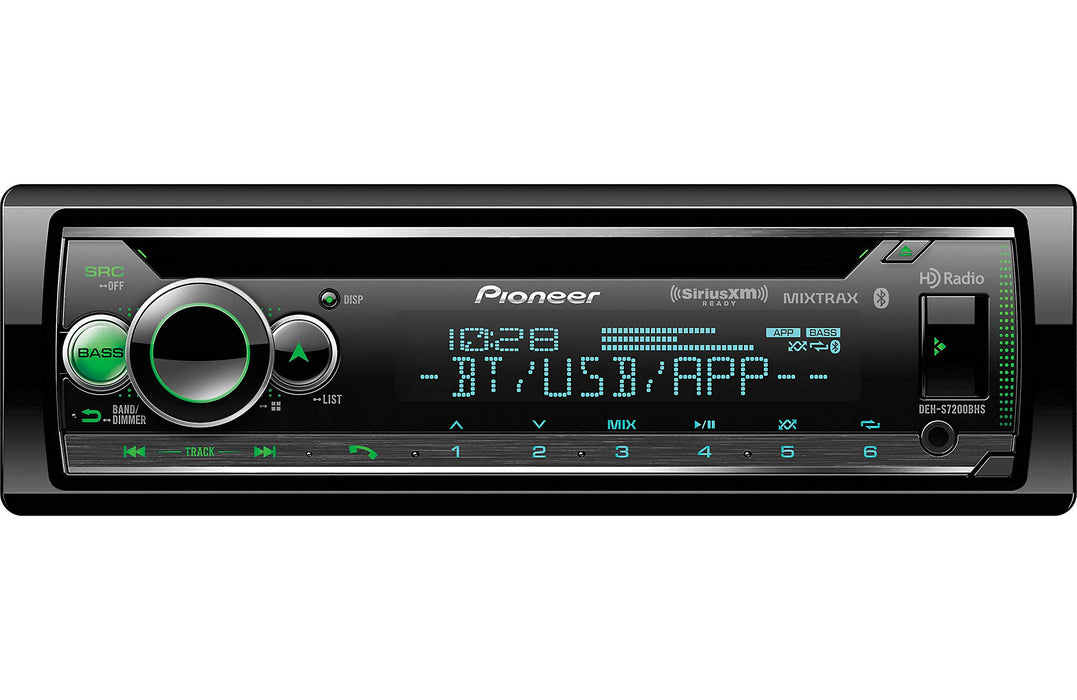 Pioneer DEH-S7200BHS Single DIN CD Receiver, Built-in Bluetooth HD Radio Tuner and SiriusXM Ready