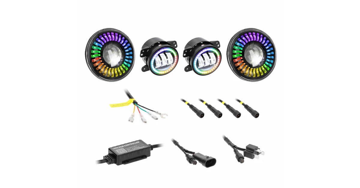 Metra JP-708RGBKT Chasing RGB 7" Projector lights & 4" Fog Lights w/Controller for Jeep